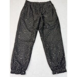 Black Sequin Harem Jogger Pants Women's Medium Elastic Waist Whimsy Goth